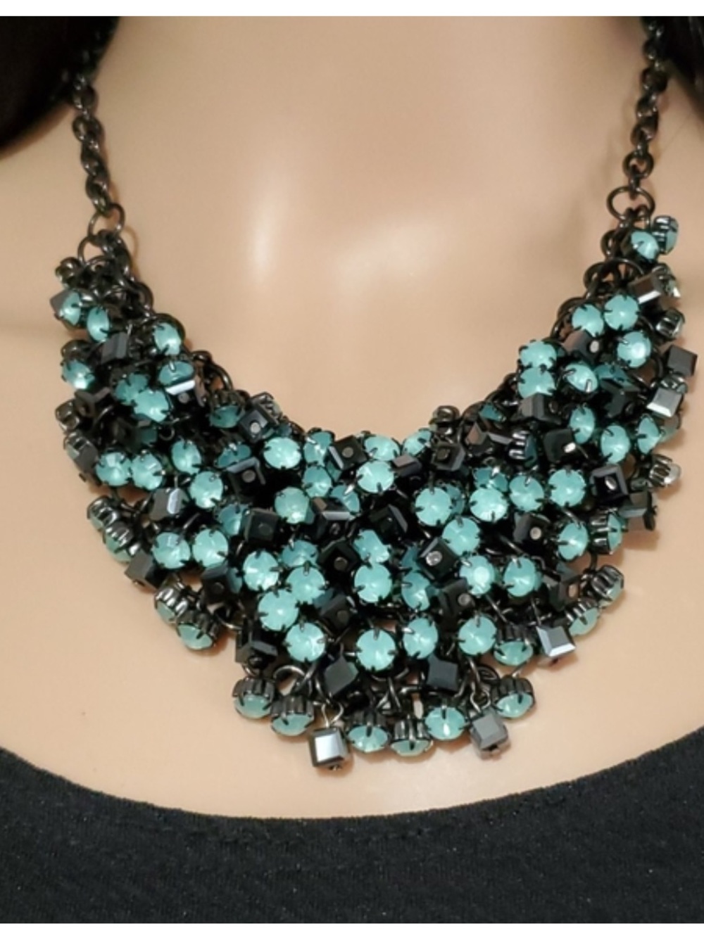 Spectacular Seafoam Rhinestone Bib Necklace